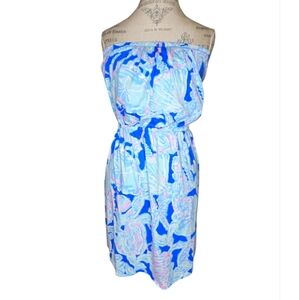 Lilly Pulitzer Windsor Strapless Dress Size S Bay Blue Into The Deep